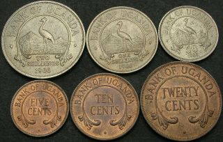 Uganda 5,  10,  20,  50 Cents,  1,  2 Shillings 1966 - 6 Coins - 666 ¤