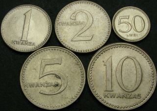 Angola 50 Lwei,  1,  2,  5,  10 Kwanzas 1975 - 5 Coins - 651 ¤