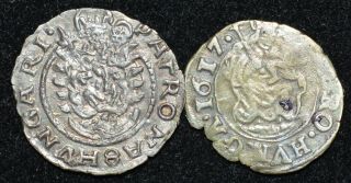 A Pair - Hungary 1613 & 1617 Silver Denar Matthias Ii Medieval Hammered Coins