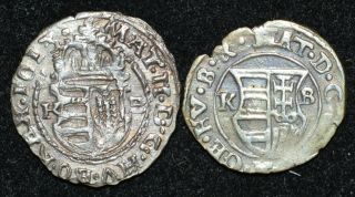 A PAIR - Hungary 1613 & 1617 Silver Denar Matthias II Medieval hammered coins 2