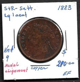 1883 Straits Settlements Large 1 Cent Coin - Book Value $210