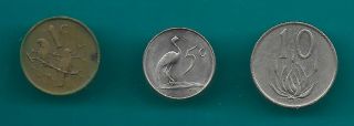 South Africa 1965 - 1967 1,  5 & 10 Cent 3 Coins Birds.