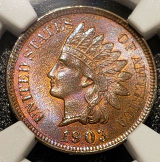 ☆1903 Indian Head Penny Cent,  Ngc Ms 64 Rb☆