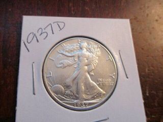 1937 - D Denver 90 Silver Walking Liberty Half Dollar Coin