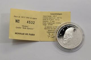 France 100 Francs 1992 Silver Proof Monnet With No Box B18 L15