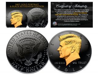 Black Ruthenium & 24kt Gold Clad 2014 Jfk Kennedy Half Dollar U.  S.  Coin - P