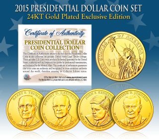 2015 Presidential $1 Dollar 24k Gold Plated President 4 - Coin Full Set W/capsules