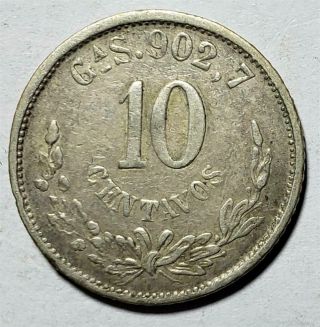 Mexico 10 Centavos 1891 GaS,  Fine, .  0786 Ounce Silver 2