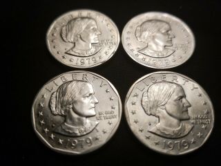 1979 S Type 1 - Blob (2) & D (2) Susan B.  Anthony (sba) Dollar Coins - 4 Total