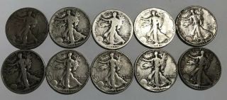 Walking Liberty Half Dollar $5 Face Value 90 Silver Half Roll 1917 - 1942