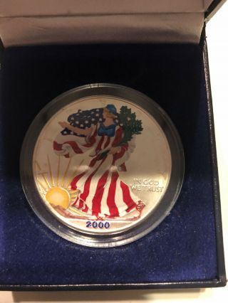 2000 US $1 One Dollar Oz Millennium Silver Eagle Coin Walking Liberty Color 2