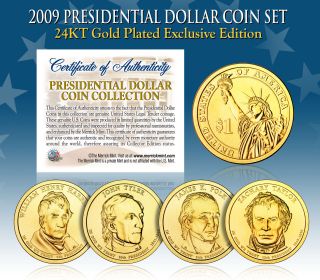 2009 Presidential $1 Dollar 24k Gold Plated President 4 - Coin Full Set W/capsules
