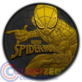 2017 1 Oz Silver Tuvalu Spiderman Black Ruthenium 24kt Gold