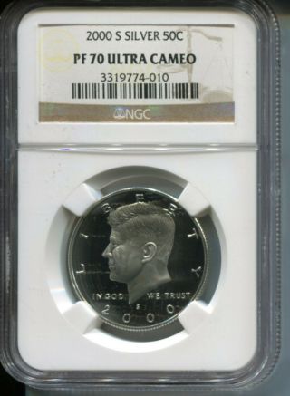 2000 S Silver Proof Kennedy Half Dollar.  999 Fine Ngc Pf - 70 Ultra Cameo
