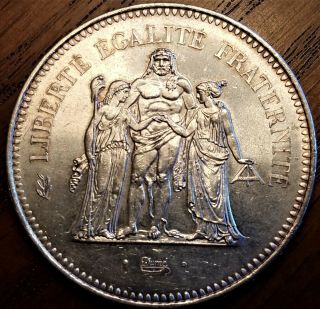 France 1978 50 Francs Brilliant Au Silver (0.  900) Coin,  Hercules 