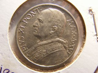Vatican 1937 Silver 5 Lira,  Uncirculated,  His Holiness Pope Pius Xi