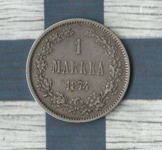 1874 Finland (russian Occupied) 1 Markka - 86.  8 Silver