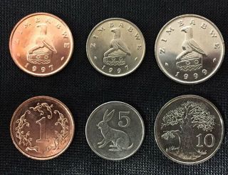 Zimbabwe Set 3 Coins 1 5 10 Cent 1997 1999 Unc