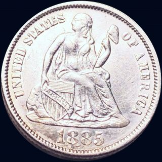 1885 Seated Liberty Silver Dime Almost Uncirculated Shiny Philadelphia Coin Nr
