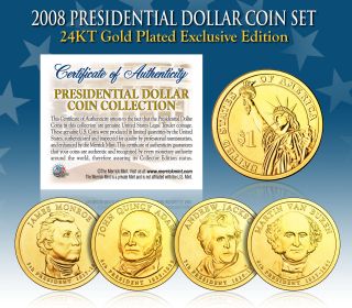 2008 Presidential $1 Dollar 24k Gold Plated President 4 - Coin Full Set W/capsules