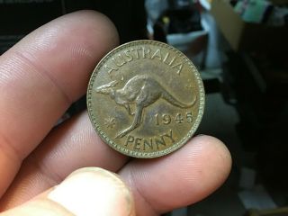 1945 Australia - Large One Penny One Cent Coin,  Xf Books For $9