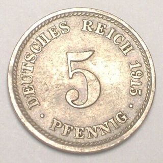 1915 D German Germany 5 Pfennig Eagle Coin F,