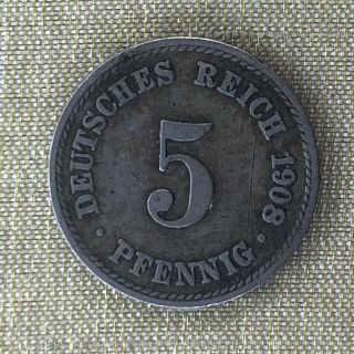 Germany 5 Pfennig 1908 Deutsches Reich Foreign Coin