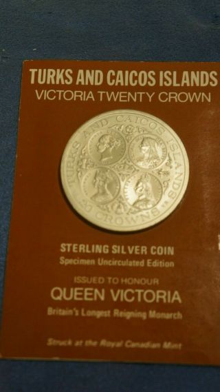 1976 Turks And Caicos Islands Victoria 20 Crown Sterling Silver Coin Royal Canad