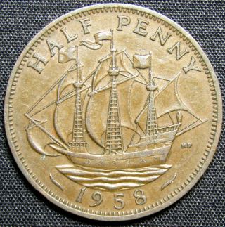 1958 Great Britain Half Penny Coin