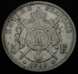 France 5 Francs 1869 A - Silver - Napoleon Iii.  - 1857