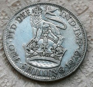 Silver 1929 Uk Great Britain Silver One Shilling,