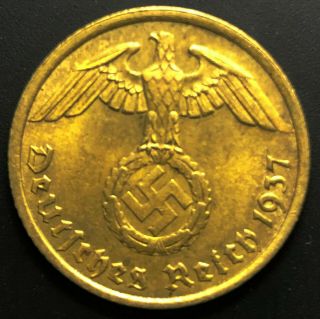 German 10 Reichspfennig Aluminum - Bronze 1937 A Ww 2