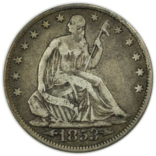 1853 Seated Liberty Half Dollar W/ Arrows & Rays,  Early Silver Coin [4159.  10]