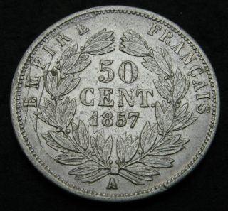 France 50 Centimes 1857 A - Silver - Napoleon Iii.  - F/vf - 1704
