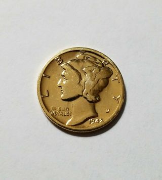 1942 - S 24k Gold Plated Mercury Dime 10c Coin