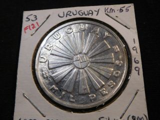 F121 Uruguay 1969 Silver F.  A.  O.  1000 Pesos Unc