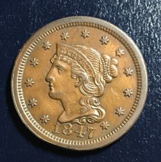 1847 Braided Hair Large Cent - Great Details Must Look