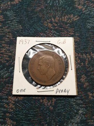 1937 Uk Great Britain British One 1 Penny George Vi Wwii Era Coin Vf