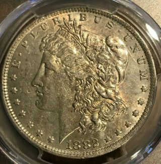 1882 O/s Strong Morgan Silver Dollar Pcgs Au55 Vam 3 Top 100