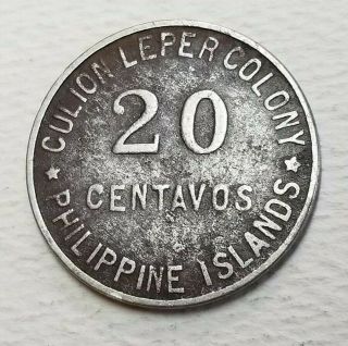 1922 20 Centavos,  Culion Leper Colony,  Philippine Health Service