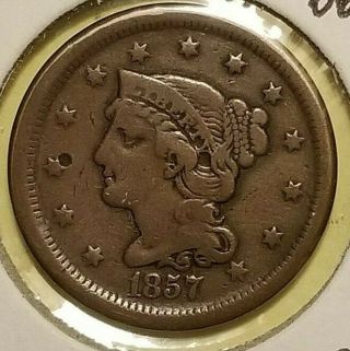 1857 Key Date Small Date Large Cent In Fine With One Obverse Mark