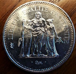 France 1977 50 Francs Brilliant Au Silver (0.  900) Coin,  Hercules Motif