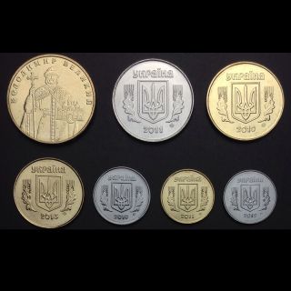 [w - 1] Ukraine Set 7 Coins,  1,  2,  5,  10,  25,  50 Kopijok,  1 Grivnia,  2010 - 2013,  Real,  Unc