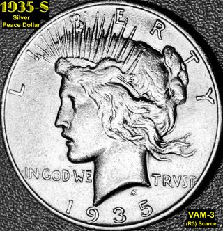 1935 - S Silver Peace Dollar Vam - 3 (r3) Scarce True