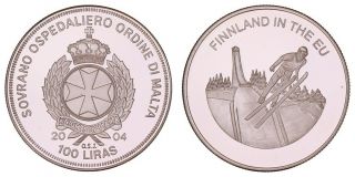 Xe.  114} Order Of Malta 100 Liras 2004 / Finland In Eu / Souvenir Issue / Bu