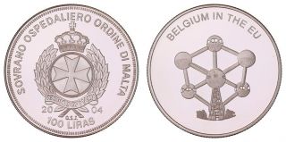 Xe.  119} Order Of Malta 100 Liras 2004 / Belgium In Eu / Souvenir Issue / Bu