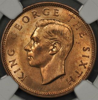 1949 Ngc Ms65rb Zealand 1/2 Halfpenny Half Penny
