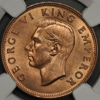 1944 Ngc Ms66rb Zealand 1/2 Halfpenny Half Penny