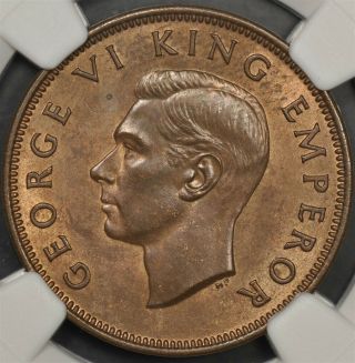 1941 Ngc Ms64bn Zealand 1/2 Halfpenny Half Penny