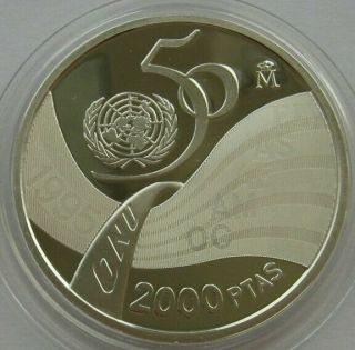 Spain Silver 2000 Pesetas 1995 Un United Nations 50th Anniversary Proof Coin